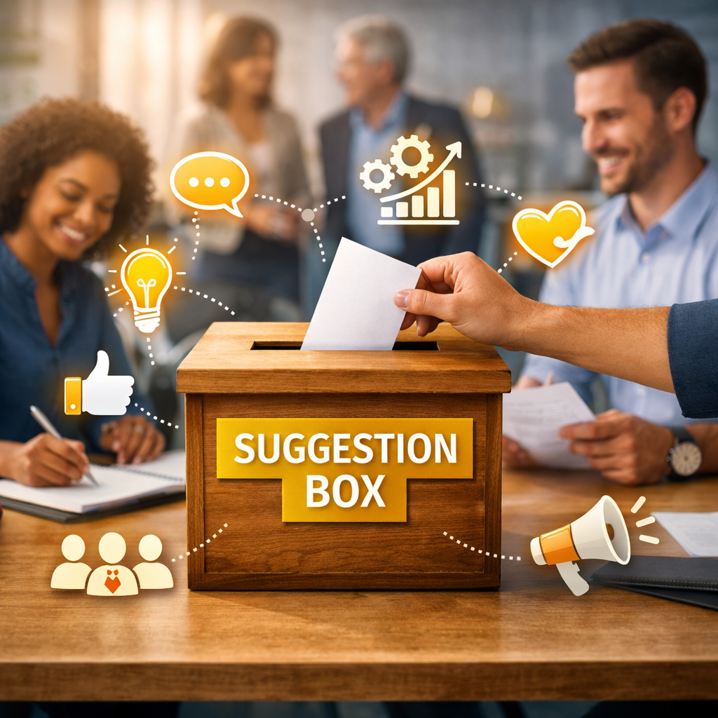 Employee suggestion box representing open communication and employee feedback