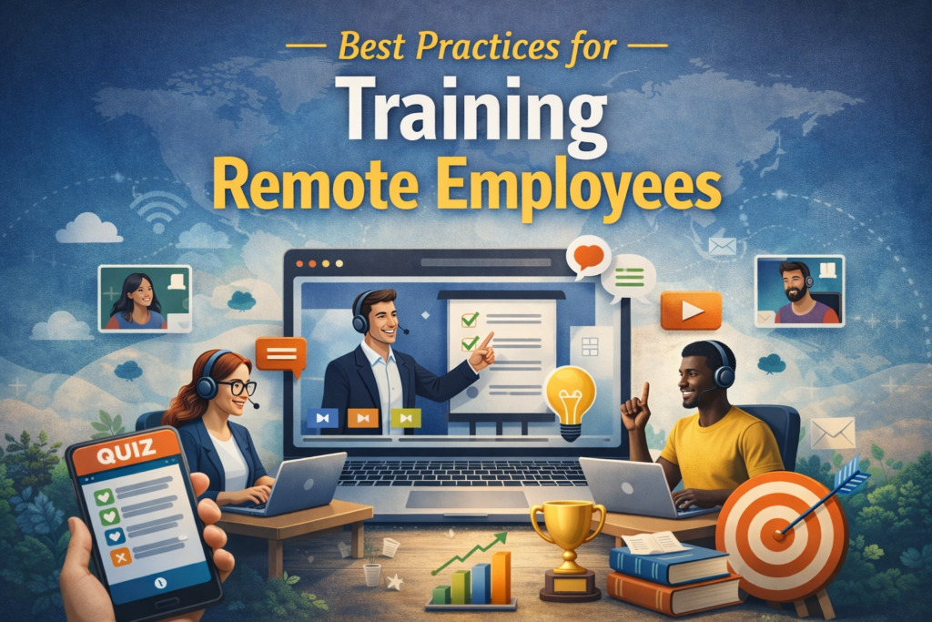 Professional virtual training session showing employees learning online, representing Training Remote Employees in a modern workplace environment
