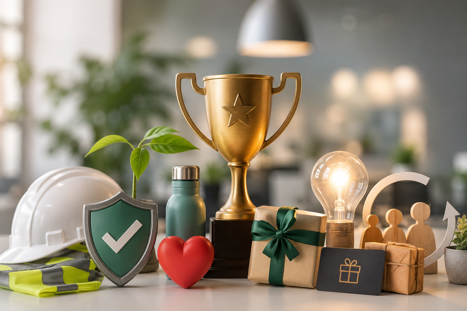 Employee Recognition Program Ideas featuring rewards for workplace safety, wellness, referrals, and innovation.